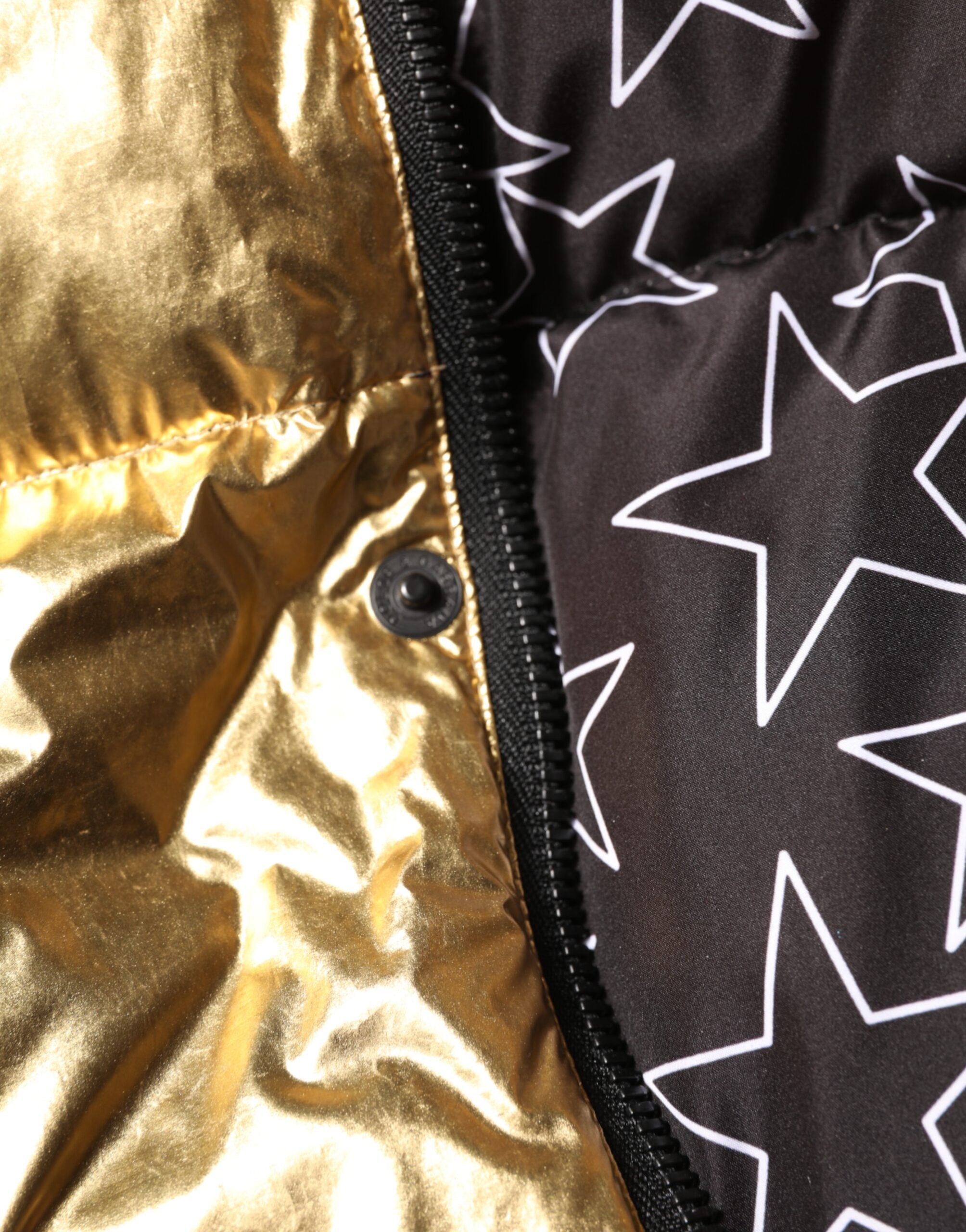 Dolce & Gabbana Altın Kapüşonlu Şişme Tam Fermuarlı Kapitone Ceket